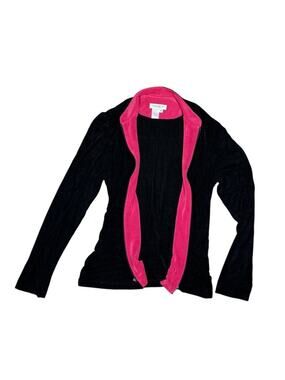 Coldwater Creek Vintage Slinky Hot Pink Black Zip Up Jacket Small